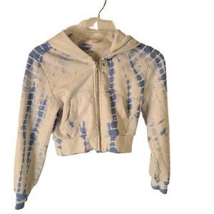 ❤️ Gap Blue & White Tie Dyed Long Sleeve Zip Up Crop Hoodie Jacket Girls Si…